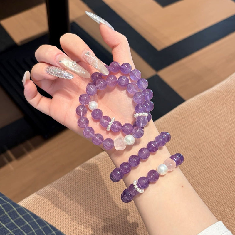 Hand‑made amethyst rose quartz beaded bracelet with gold metal accents, wholesale bulk