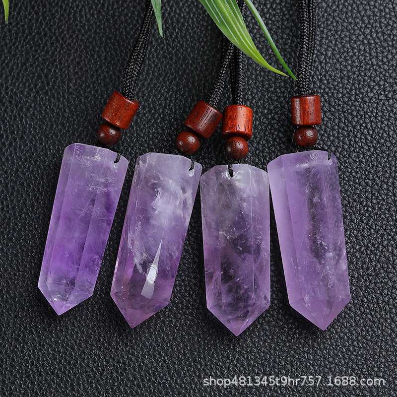Natural polished crystal tower pendant with wooden bead adjustable necklace cord, crystal jewelry making supply bulk wholesale