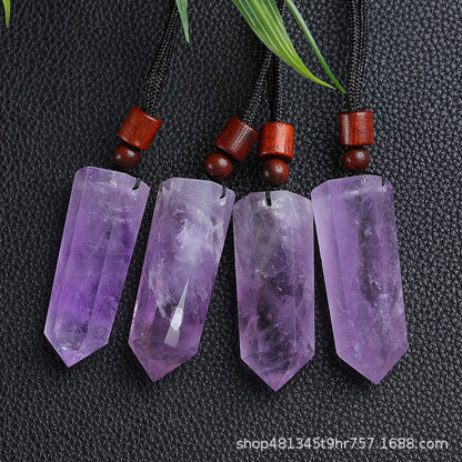 Natural polished crystal tower pendant with wooden bead adjustable necklace cord, crystal jewelry making supply bulk wholesale
