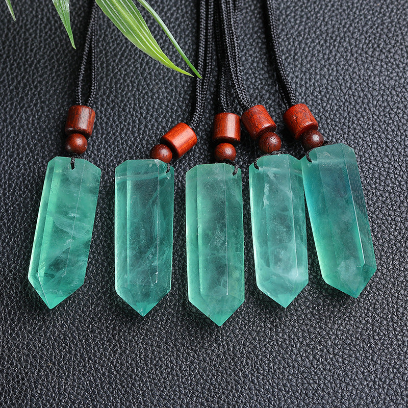 Natural polished crystal tower pendant with wooden bead adjustable necklace cord, crystal jewelry making supply bulk wholesale