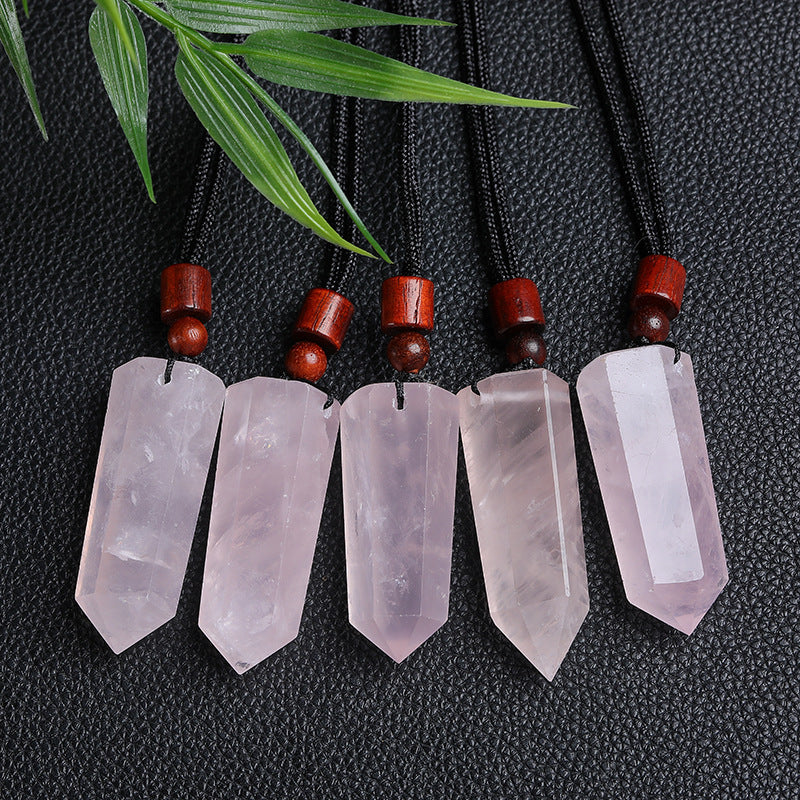 Wholesale mixed natural crystal tower point pendants, rose quartz, with adjustable cord, bulk crystal jewelry for resale