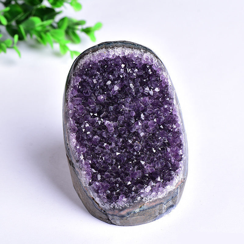 Natural dark purple amethyst geode with flat cut base, amethyst crystal cluster for wholesale crystal supply