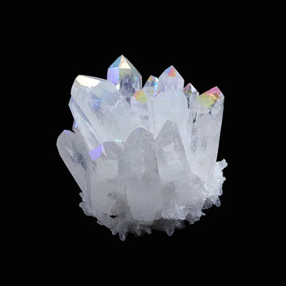Aura coated quartz cluster closeup, decorative crystal