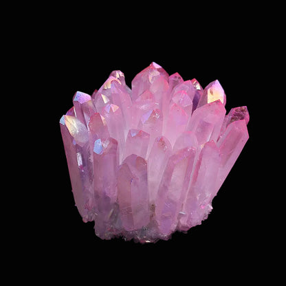 Aura coated quartz cluster closeup, decorative crystal