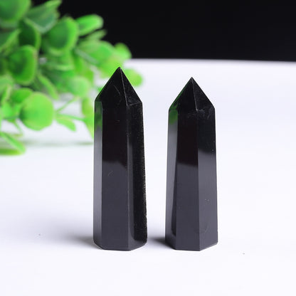 Natural black obsidian crystal tower point, polished matte black hexagonal obelisk wand
