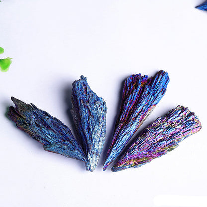 Bulk aura kyanite feather rough stones isolated on white background for crystal wholesale