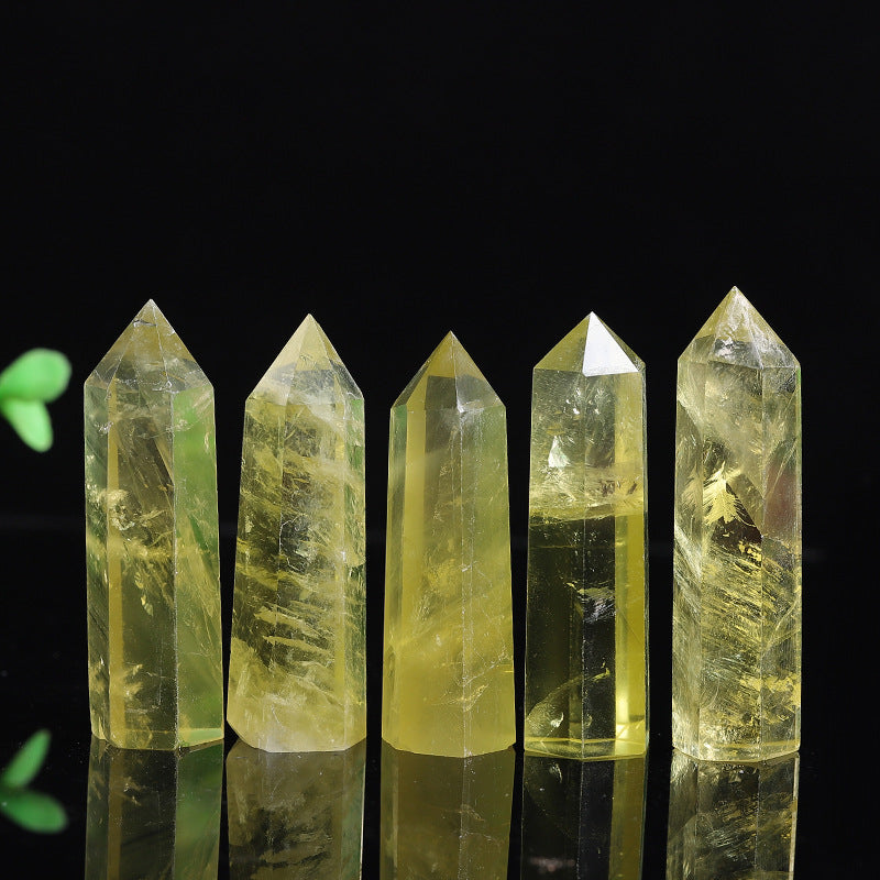 Natural citrine crystal tower point, polished yellow hexagonal quartz wand obelisk
