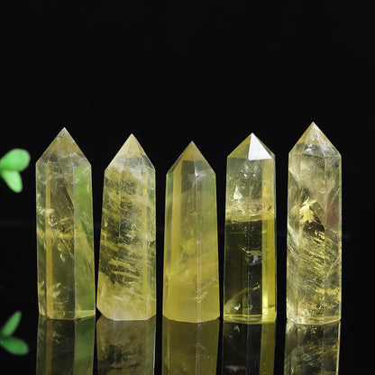 Natural citrine crystal tower point, polished yellow hexagonal quartz wand obelisk
