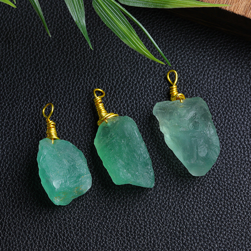 Group of Natural Raw Green Fluorite Wire Wrapped Crystal Pendants