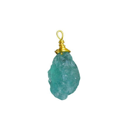 Natural Raw Green Fluorite Wire Wrapped Crystal Pendant, White Background