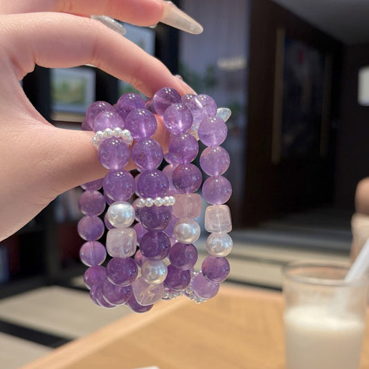 Hand‑made amethyst rose quartz beaded bracelet with gold metal accents, wholesale bulk