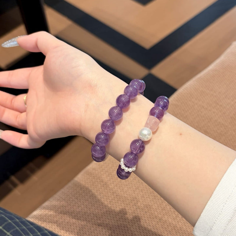 Hand‑made amethyst rose quartz beaded bracelet with gold metal accents, wholesale bulk