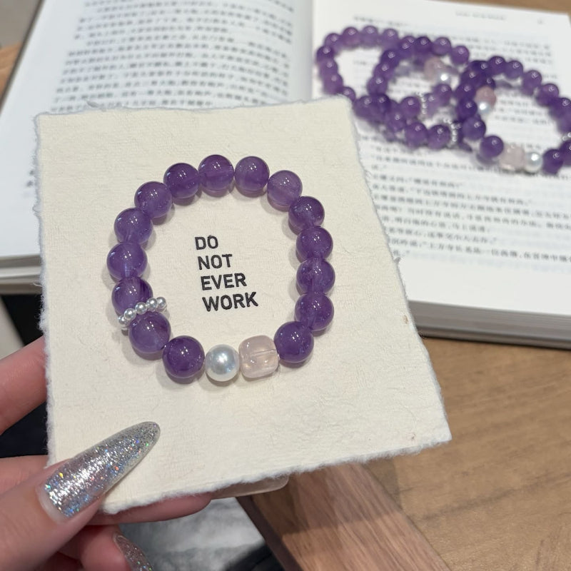 Hand‑made amethyst rose quartz beaded bracelet with gold metal accents, wholesale bulk