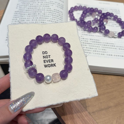 Hand‑made amethyst rose quartz beaded bracelet with gold metal accents, wholesale bulk