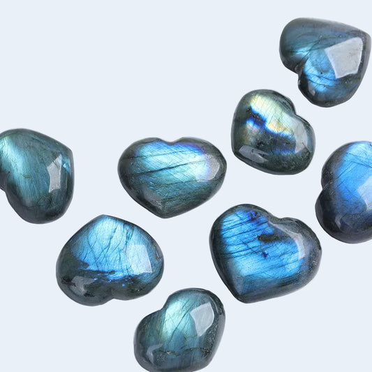 Natural Labradorite Heart Stones with Blue Flash, Polished Crystal Hearts for Wholesale