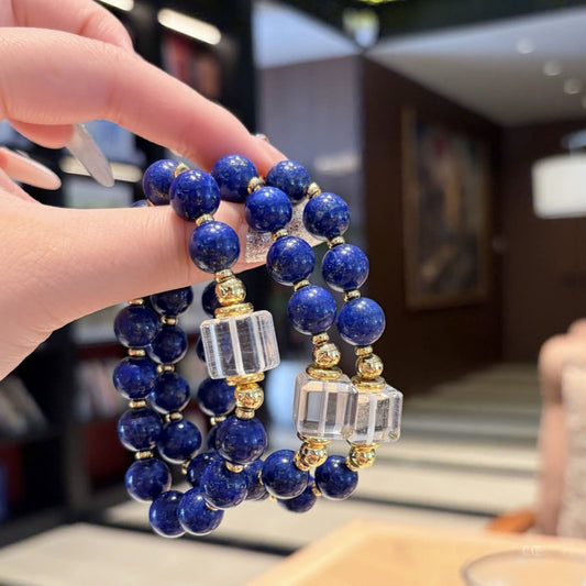 Hand‑made lapis lazuli beaded bracelet with gold metal accents, wholesale bulk