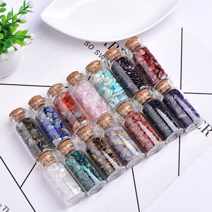 Assorted natural crystal chips mini glass bottles with cork lid, tumbled gemstone specimen bottles, crystal gift set