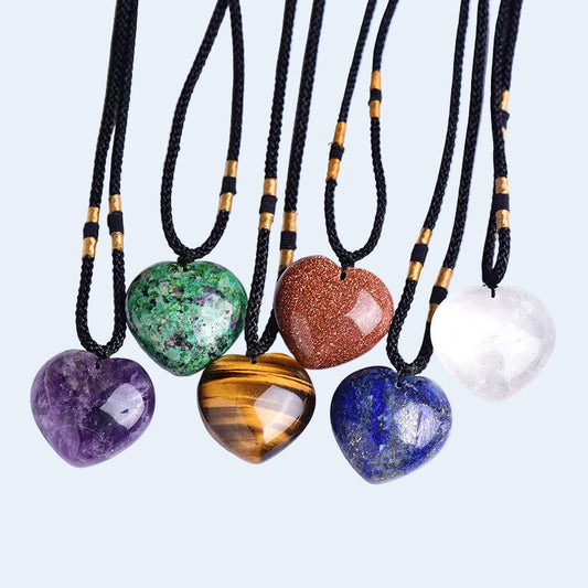 Mixed Natural Gemstone Heart Crystal Pendant Necklace Wholesale