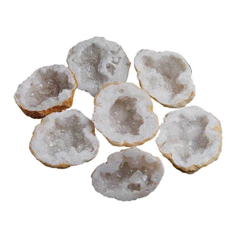 Natural agate geode halves filled with clear white quartz crystals, raw agate crystal geode for wholesale crystal supply