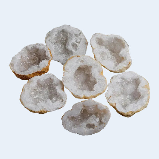 Natural agate geode halves filled with clear white quartz crystals, raw agate crystal geode for wholesale crystal supply