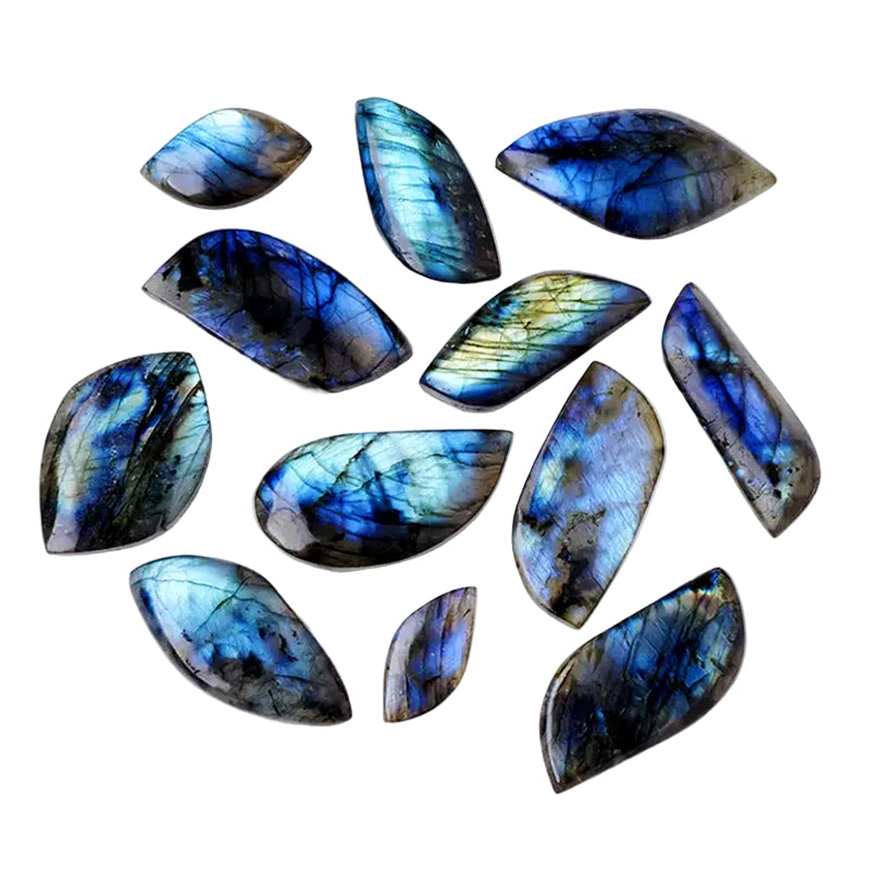Natural Labradorite Leaf Cabochon, Blue Flash Labradorite Teardrop Gemstone for Jewelry Making, Wholesale