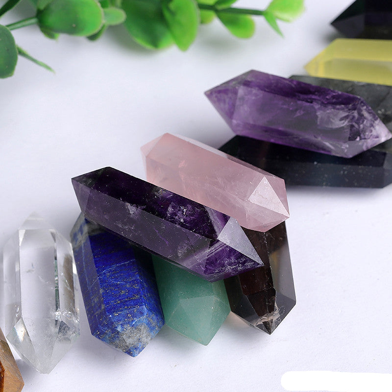 Wholesale mixed natural double terminated crystal points, polished multi-color gemstone double point tower bulk for resale jewelry making