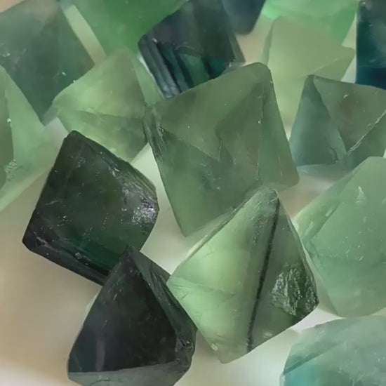 Natural Green Blue Fluorite Octahedron Raw Crystal, bulk wholesale rough fluorite stones close-up video