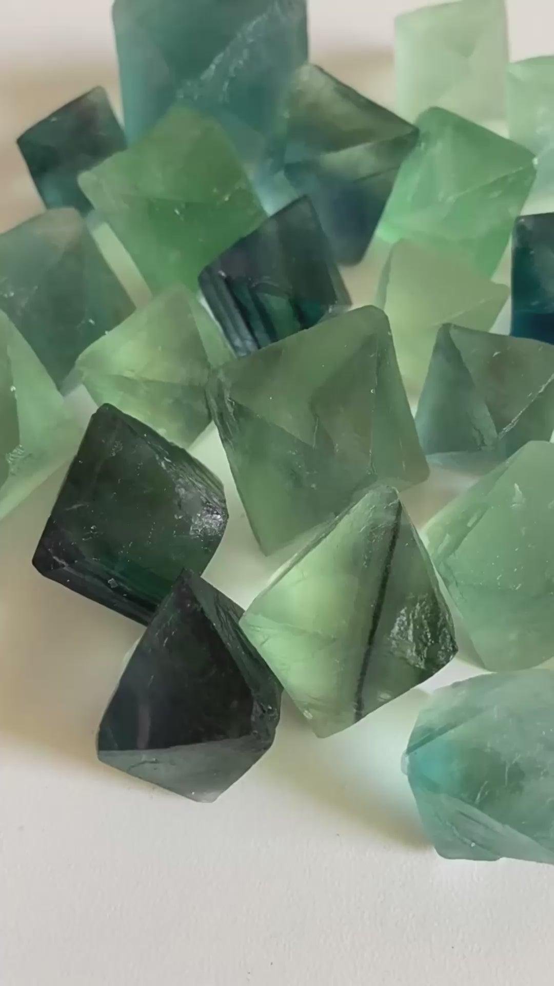 Natural Green Blue Fluorite Octahedron Raw Crystal, bulk wholesale rough fluorite stones close-up video