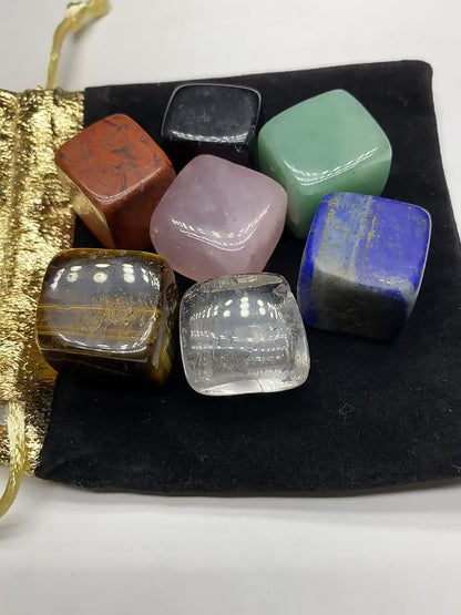 7 Chakra Natural Mixed Gemstone Square Tumble Set Gift Box Wholesale