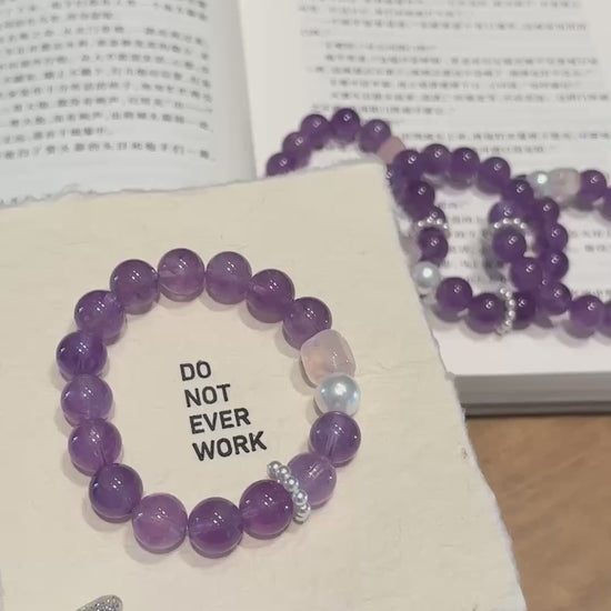 Hand‑made amethyst rose quartz beaded bracelet with gold metal accents, wholesale bulk