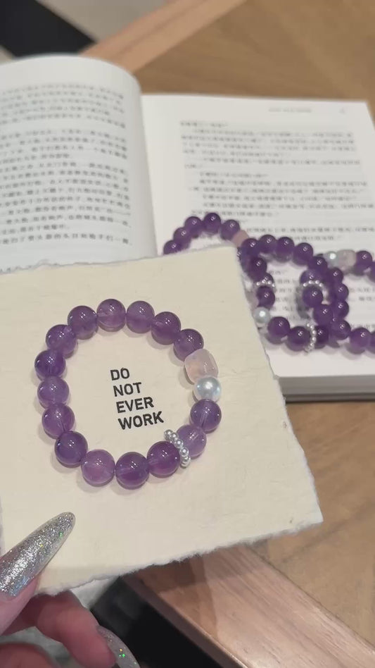 Hand‑made amethyst rose quartz beaded bracelet with gold metal accents, wholesale bulk