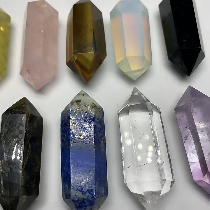 Wholesale mixed natural double terminated crystal points, polished multi-color gemstone double point tower bulk for resale jewelry making