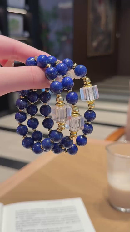 Hand‑made lapis lazuli beaded bracelet with gold metal accents, wholesale bulk