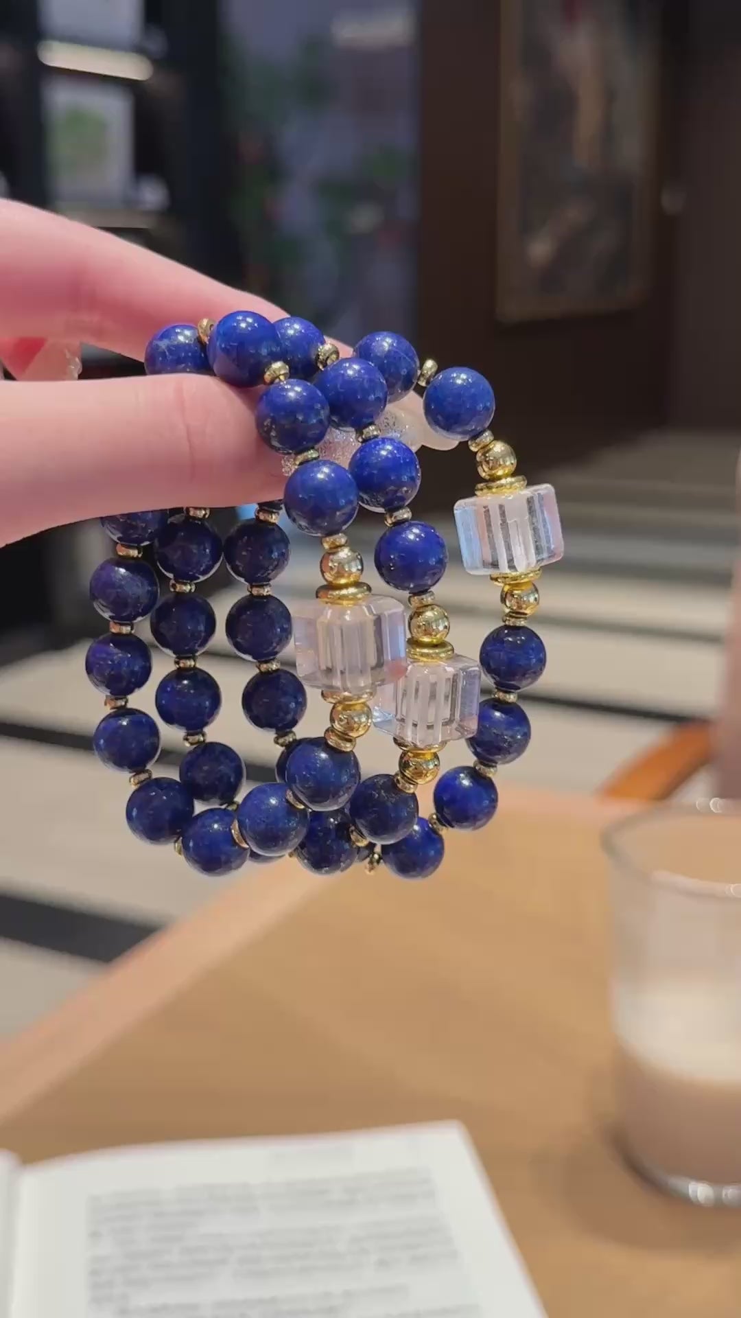 Hand‑made lapis lazuli beaded bracelet with gold metal accents, wholesale bulk