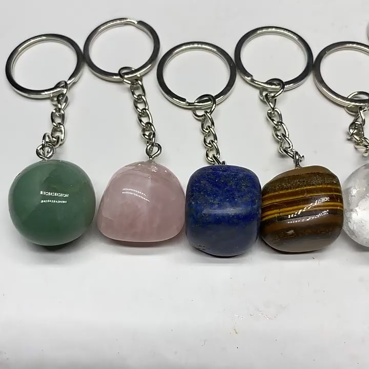 Natural Tumbled Crystal Palm Stone Keychain Wholesale