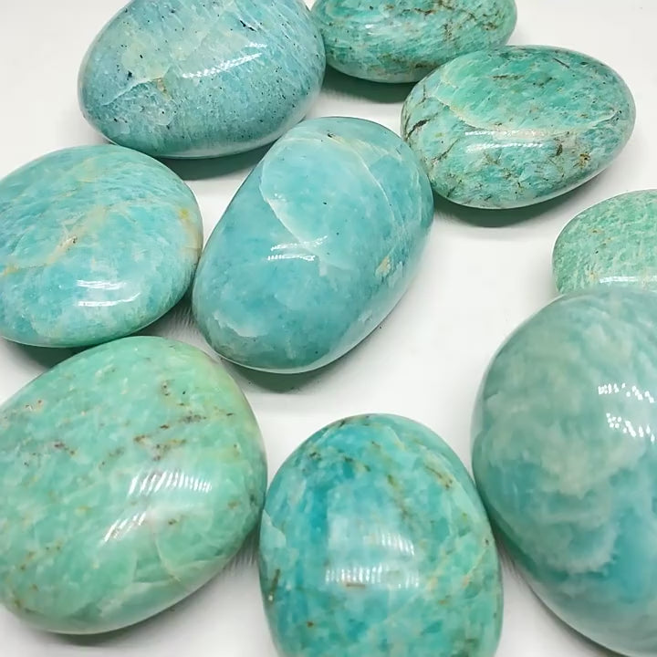 Amazonite tumbled palm stones, natural crystal for wholesale