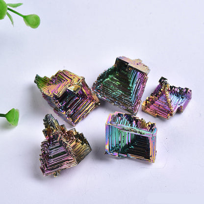 Rainbow lab grown bismuth crystal cluster, iridescent colorful metal crystal specimen for wholesale, mineral collection and home decor