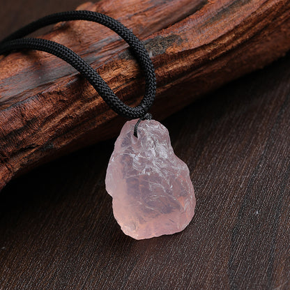 Natural Raw Rose Quartz Pendant Necklace, Rough Pink Crystal Stone with Black Cord for Wholesale