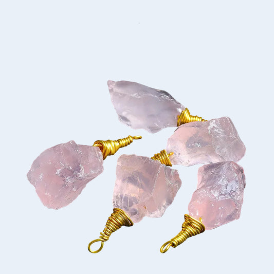 Group of Natural Raw Rose Quartz Wire Wrapped Crystal Pendants