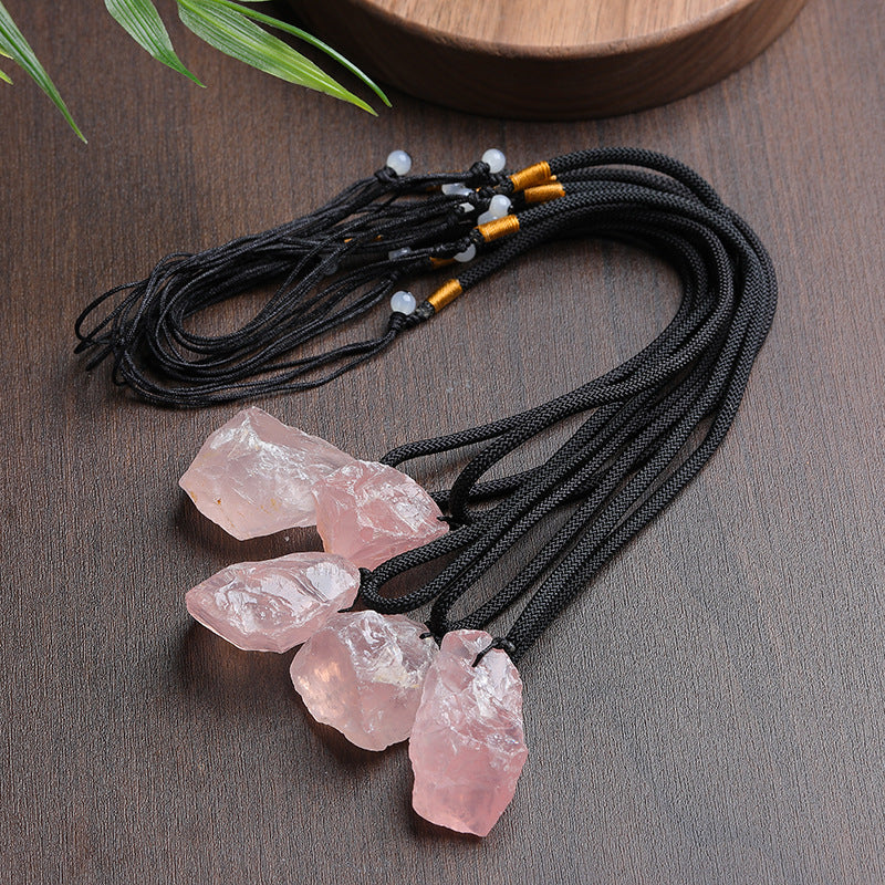 Wholesale Natural Raw Rose Quartz Pendant | Rough Rose Quartz Crystal Necklace Bulk