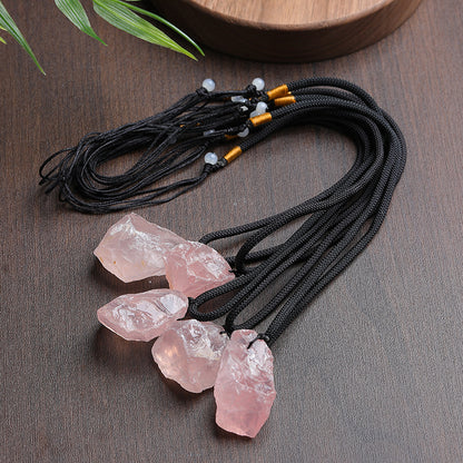 Wholesale Natural Raw Rose Quartz Pendant | Rough Rose Quartz Crystal Necklace Bulk