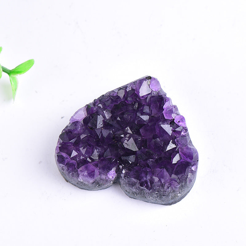 Natural purple amethyst crystal cluster heart, polished edge amethyst geode heart for crystal shop supply, home decor and gift