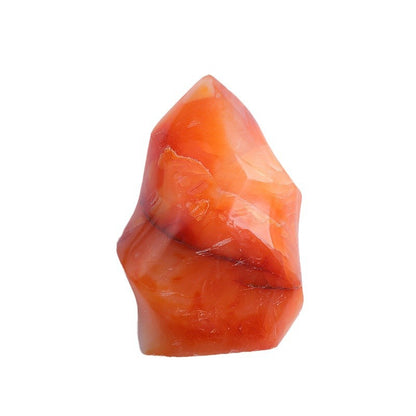 Single Natural Red Carnelian Flame Crystal Tower, White Background