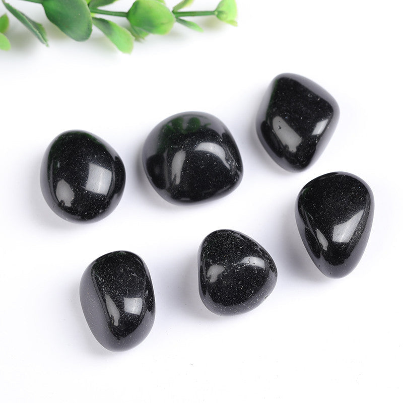 Natural Polished Tumbled Black Obsidian Stones, Black Obsidian Tumbles on White Background for Crystal Wholesale