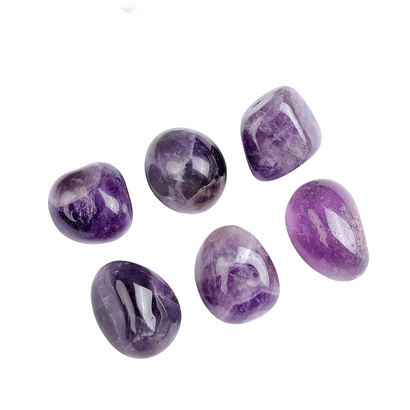 Natural Polished Tumbled Chevron Amethyst Stones, Purple Amethyst Tumbles on White Background for Crystal Wholesale