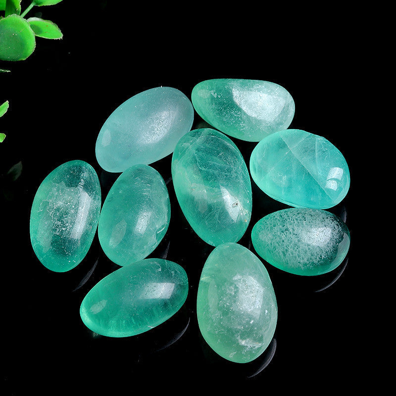 Natural Polished Tumbled Green Fluorite Stones, Green Fluorite Tumbles on Black Background for Crystal Wholesale