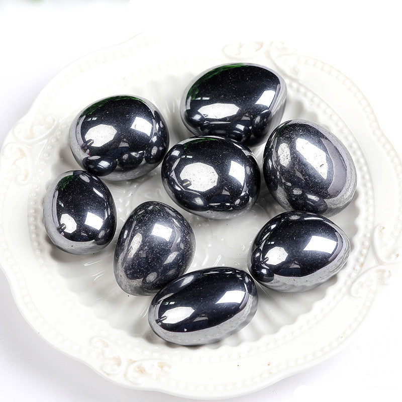 Natural Polished Tumbled Hematite Stones, Hematite Tumbles on White Plate for Crystal Wholesale