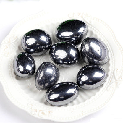 Natural Polished Tumbled Hematite Stones, Hematite Tumbles on White Plate for Crystal Wholesale