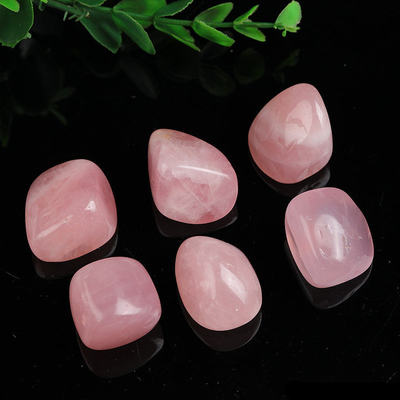 Natural Polished Tumbled Rose Quartz Stones, Pink Rose Quartz Tumbles on Black Background for Crystal Wholesale