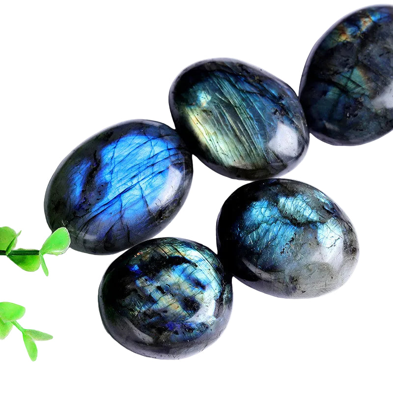 Wholesale polished flash labradorite palm stone natural blue flash crystal bulk for shop resale home decor